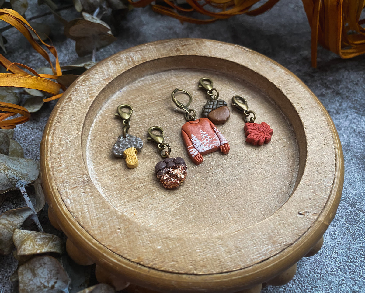 Woodland Sweater Set, Polymer Clay Stitch Markers