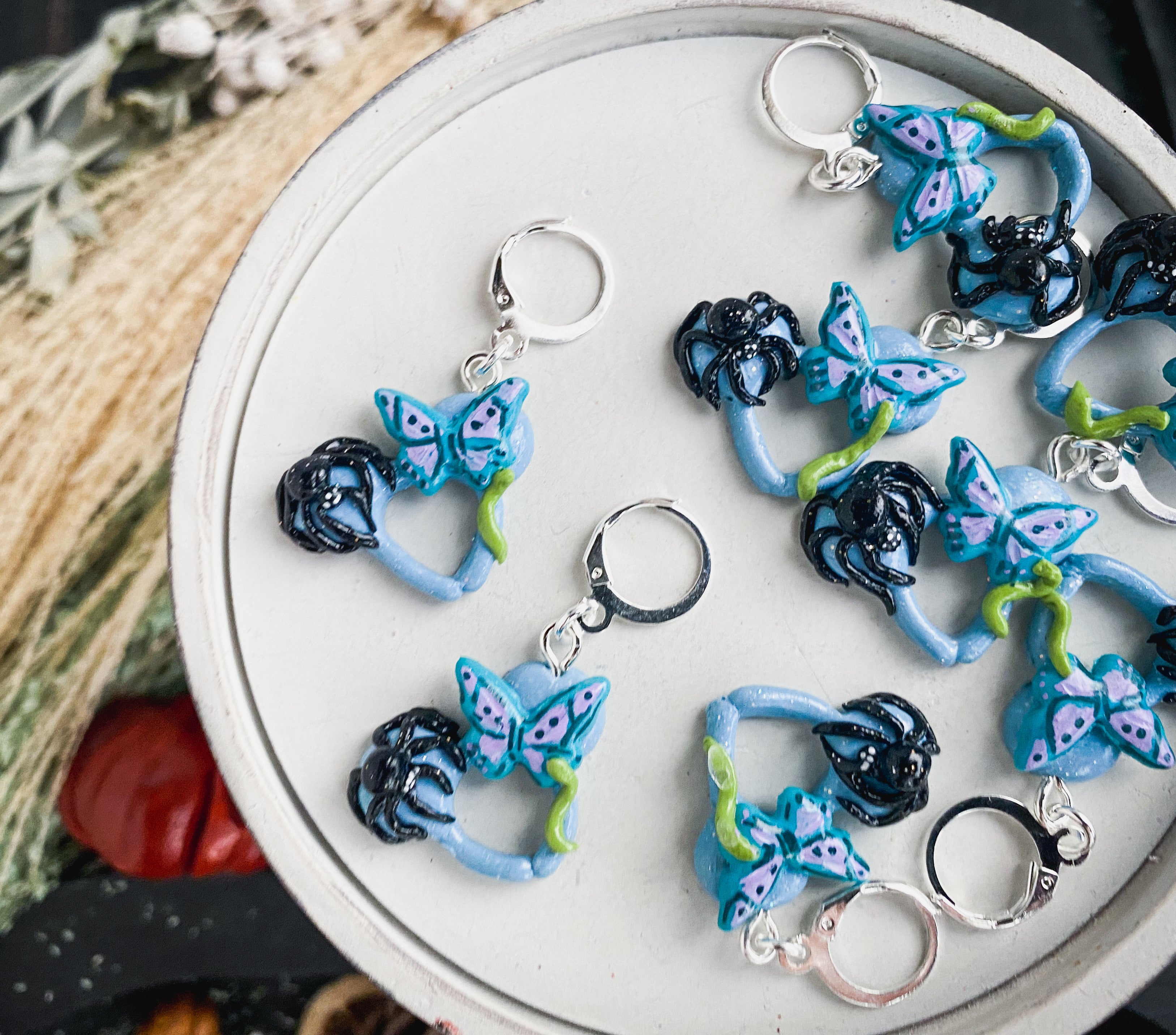 Gothic Charms, Batty Dress Form, Polymer Clay Stitch Markers