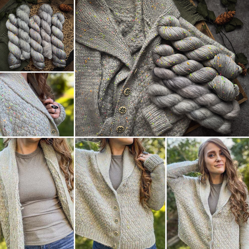 Winter Court Cardi Kit | Fantasy Neon Tweed DK + Suri Lace Version | Tombstone