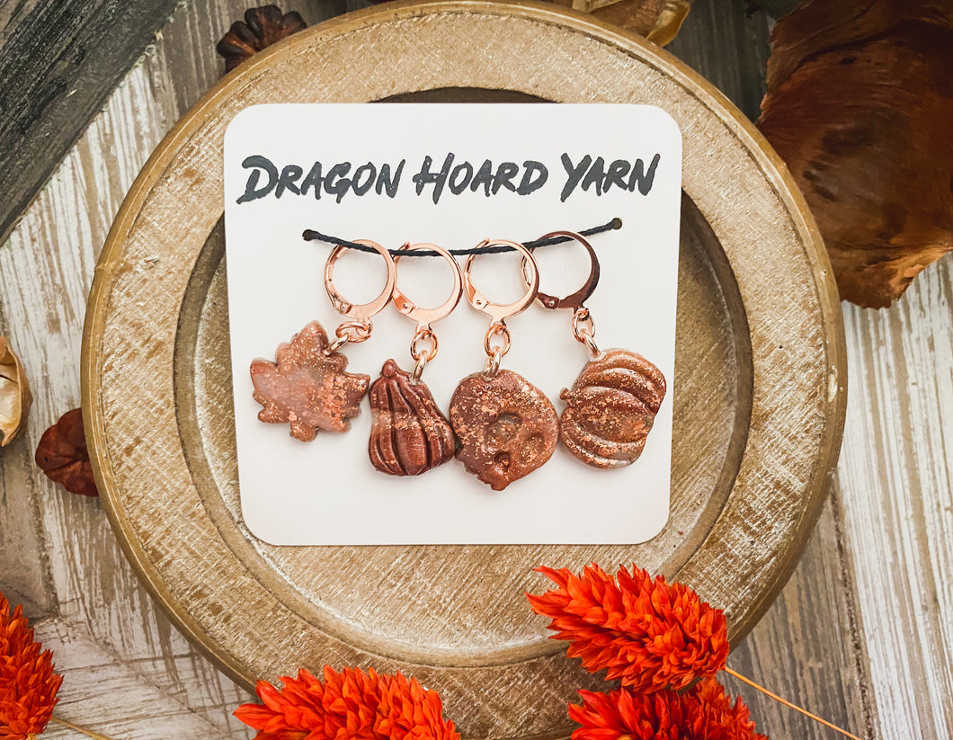 Rose Gold Stonewood Charm Set (4)  | Polymer Clay Stitch Markers |