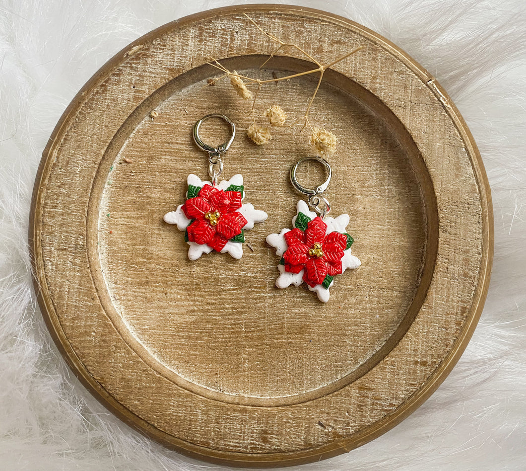 Poinsettia Snowflakes Stitch Marker | Polymer Clay Stitch Markers |