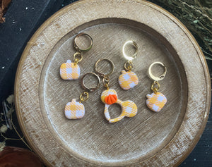 Autumn Mickey Ears Sets  | Peach Plaid | Polymer Clay Stitch Markers |