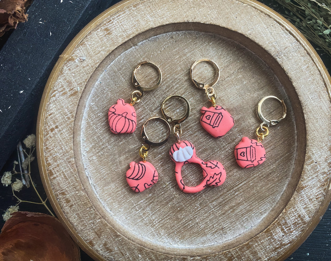 Autumn Mickey Ears Sets  | PSL Pink & Black | Polymer Clay Stitch Markers |