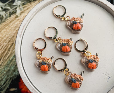 Autumn Charm | Pumpkin Spice Latte Mug | Polymer Clay Stitch Markers |