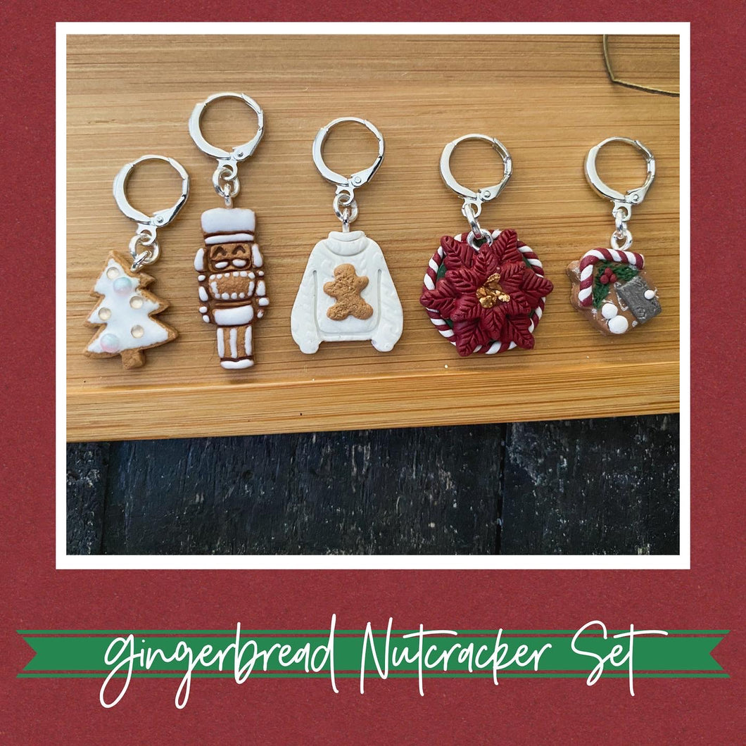 Gingerbread Nutcracker Sets (5) | Polymer Clay Stitch Markers |