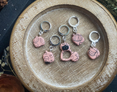Autumn Mickey Ears Sets  | PSL Rose & Black | Polymer Clay Stitch Markers |