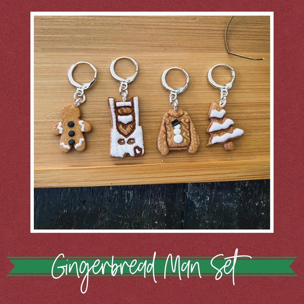 Gingerbread Man Sets (4) | Polymer Clay Stitch Markers |